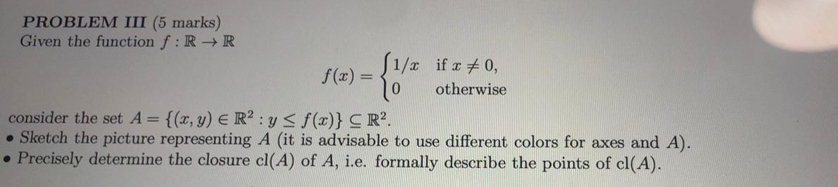 Solved PROBLEM III (5 marks) Given the function f: RR (1/2 | Chegg.com