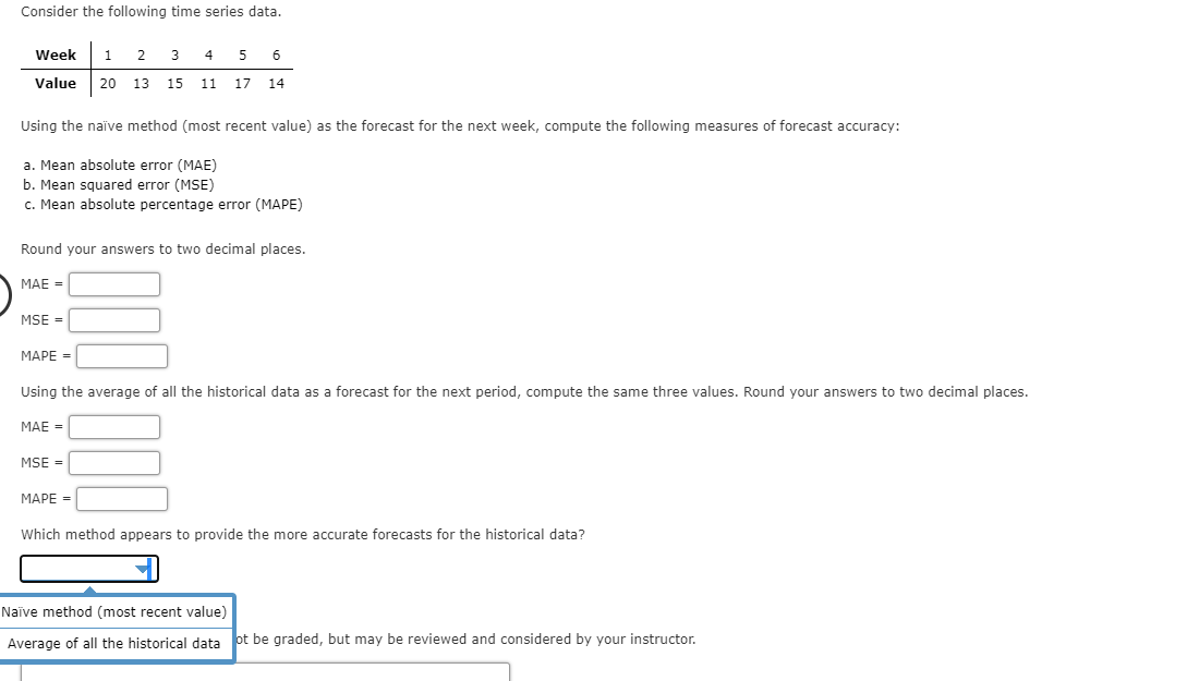 Solved Consider the following time series data. Week 1 2 3 4 | Chegg.com