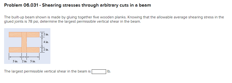 Solved Problem 06.031 - Shearing Stresses Through Arbitrary | Chegg.com