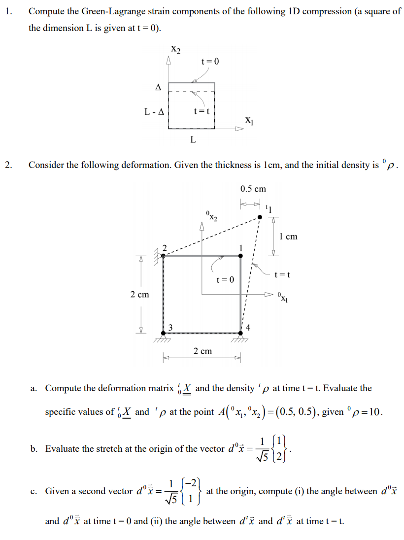 1. Compute the Green-Lagrange strain components of | Chegg.com