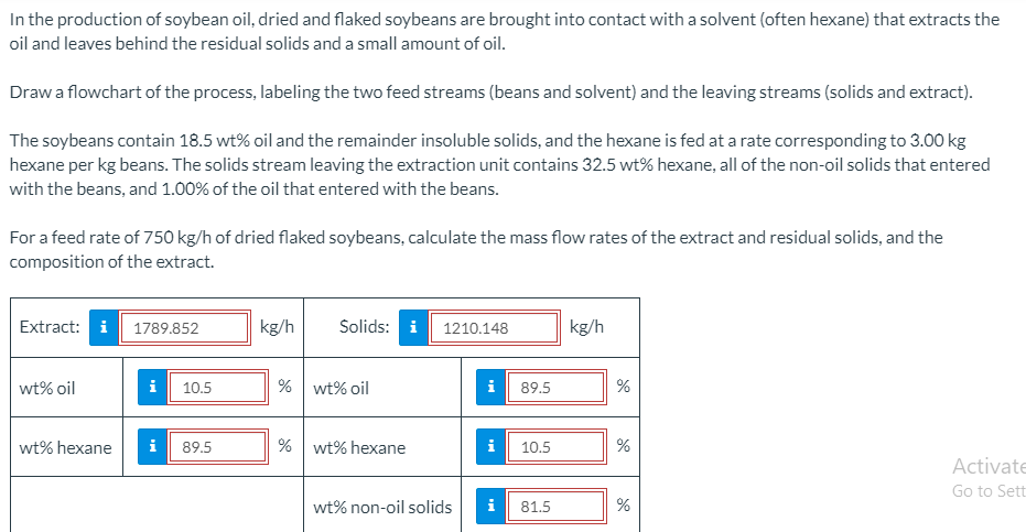 Solved In The Production Of Soybean Oil Dried And Flaked