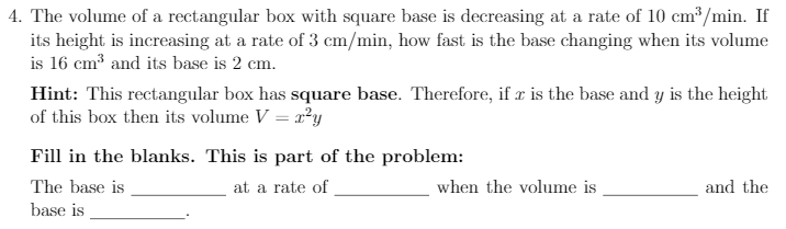 Solved 4. The volume of a rectangular box with square base | Chegg.com
