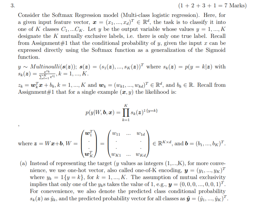 Solved 3. (1 + 2 + 3 + 1 = 7 Marks) Consider the Softmax | Chegg.com