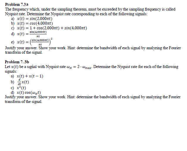 Solved Problem 7.3a The frequency which, under the sampling | Chegg.com