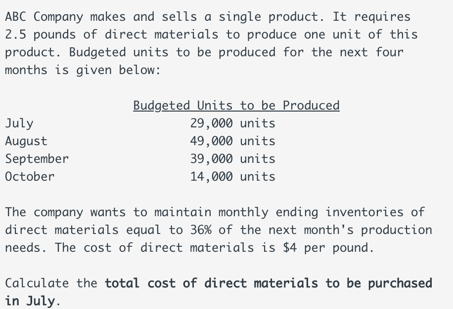 Solved ABC Company Makes And Sells A Single Product. It | Chegg.com