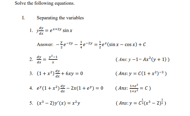 Solved Solve the following equations. I. Separating the | Chegg.com