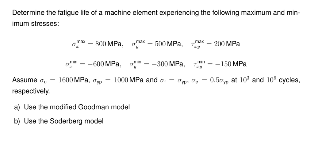 Solved Determine the fatigue life of a machine element | Chegg.com