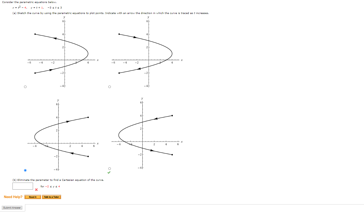 Solved Consider the parametric equations below. x = 2-4, y = | Chegg.com