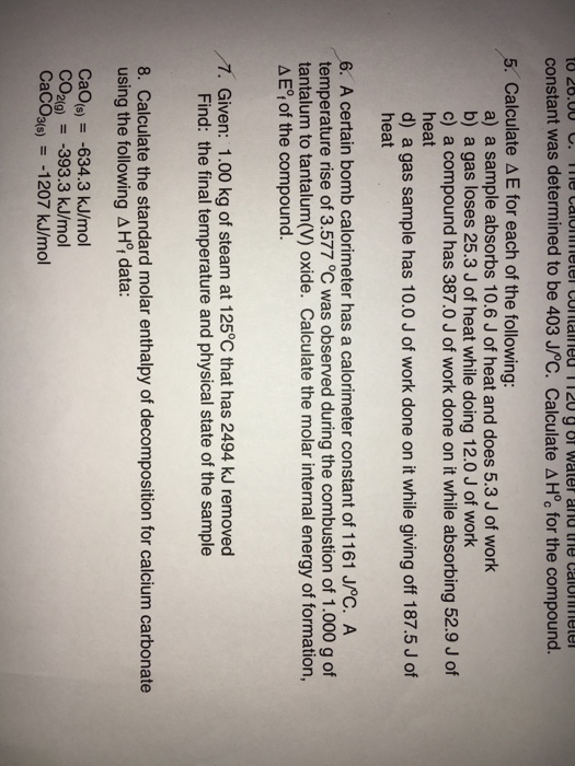 Solved Calculate delta E for each of the following a) a