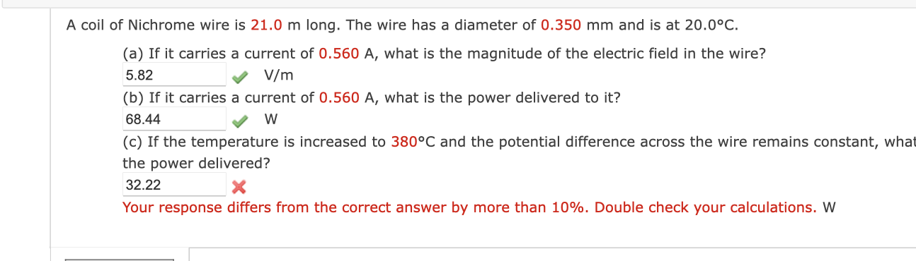 Solved A coil of Nichrome wire is 21.0 m long. The wire has | Chegg.com