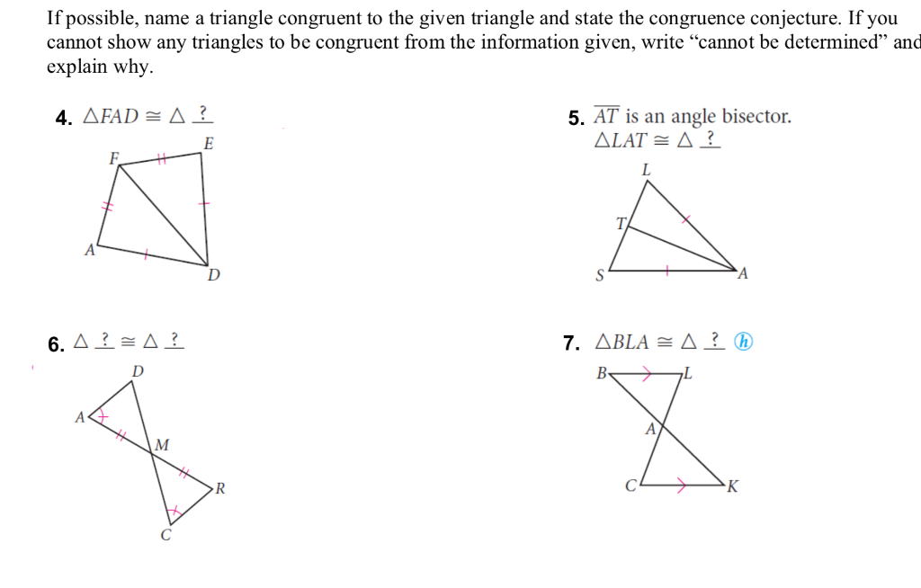Solved Decide whether the triangles are congruent and name | Chegg.com
