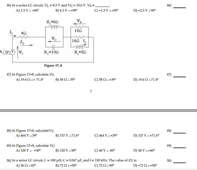 46 46 In A Series Lc Circuit Vl 8 3 V And V Chegg Com