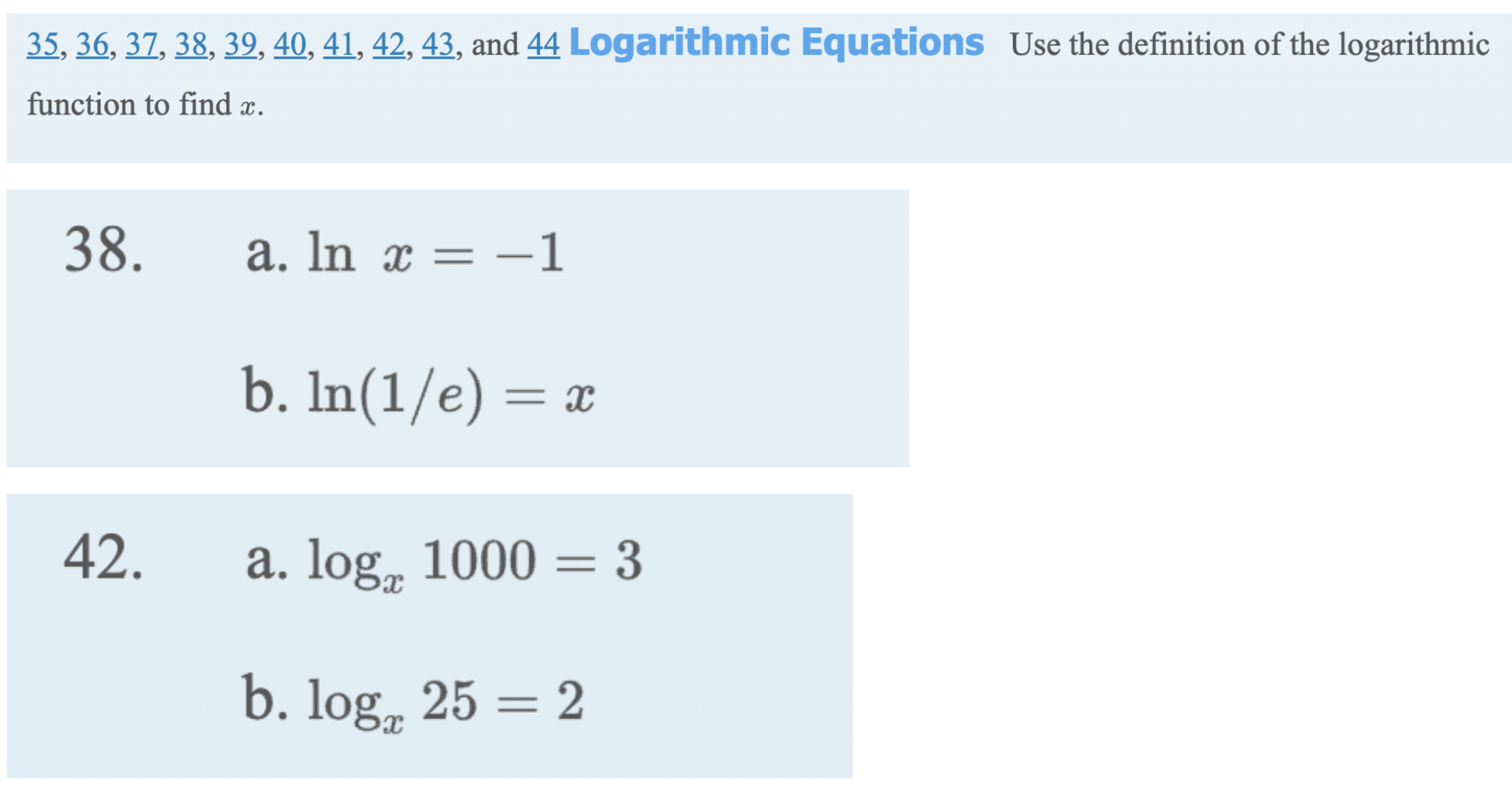 Solved 35,36,37,38,39,40,41,42,43, and 44 Logarithmic | Chegg.com