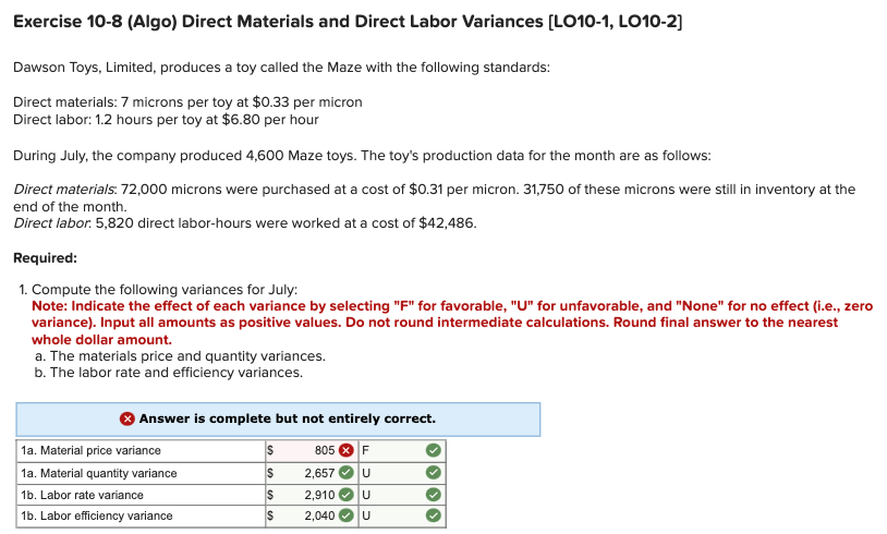 Solved Exercise 10-1 (Algo) Direct Materials Variances | Chegg.com