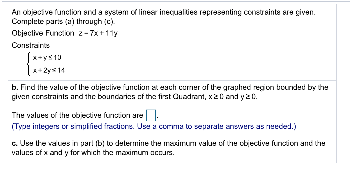 solved-an-objective-function-and-a-system-of-linear-chegg