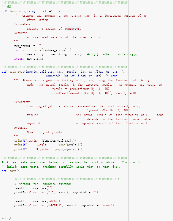 Solved (8) f lowercase(string: str) → str: 20 Creates and | Chegg.com