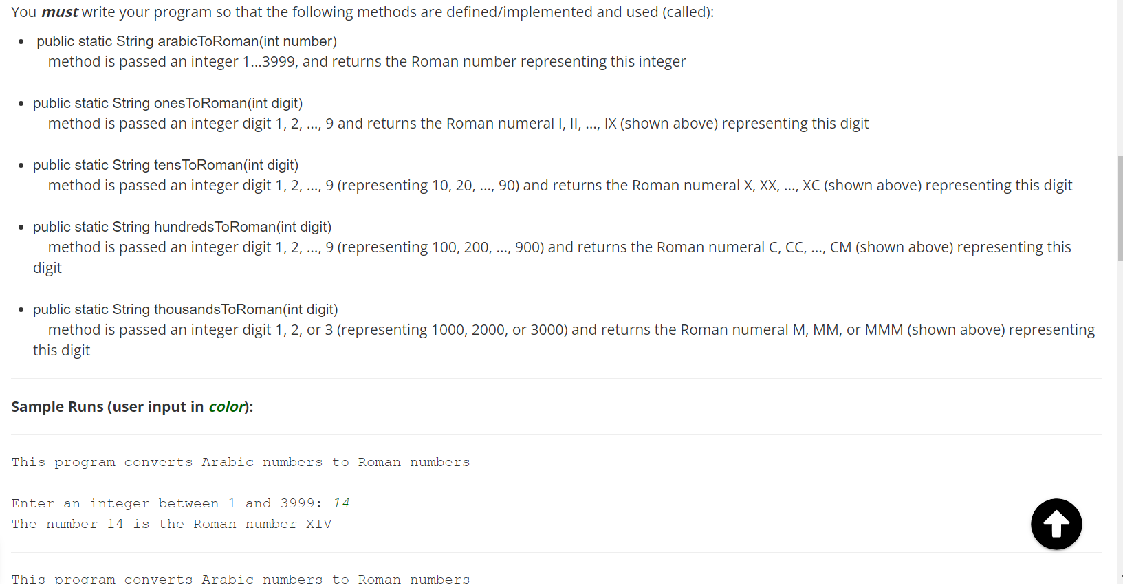 Solved I don't know how to write out the arabicToRoman part | Chegg.com
