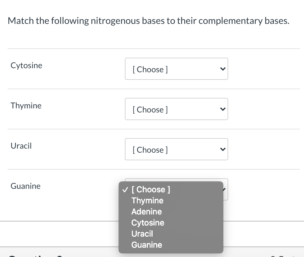 Match The Following Nitrogenous Bases To Their Chegg Com