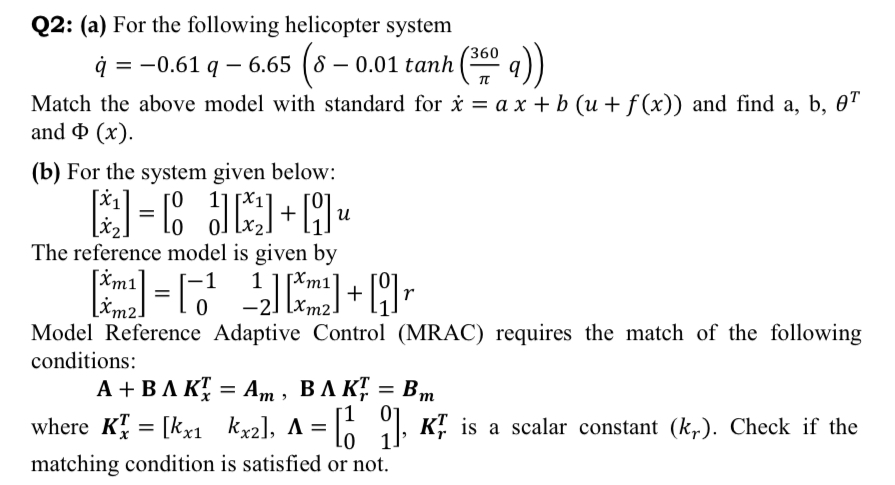 Solved Q2: (a) For the following helicopter system | Chegg.com