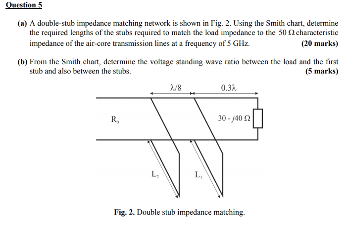 Question 5 A A Double Stub Impedance Matching