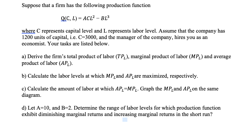 Solved Suppose that a firm has the following production | Chegg.com
