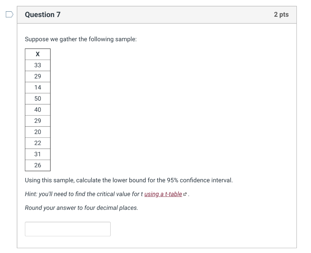 Solved Question 7 2 pts Suppose we gather the following | Chegg.com