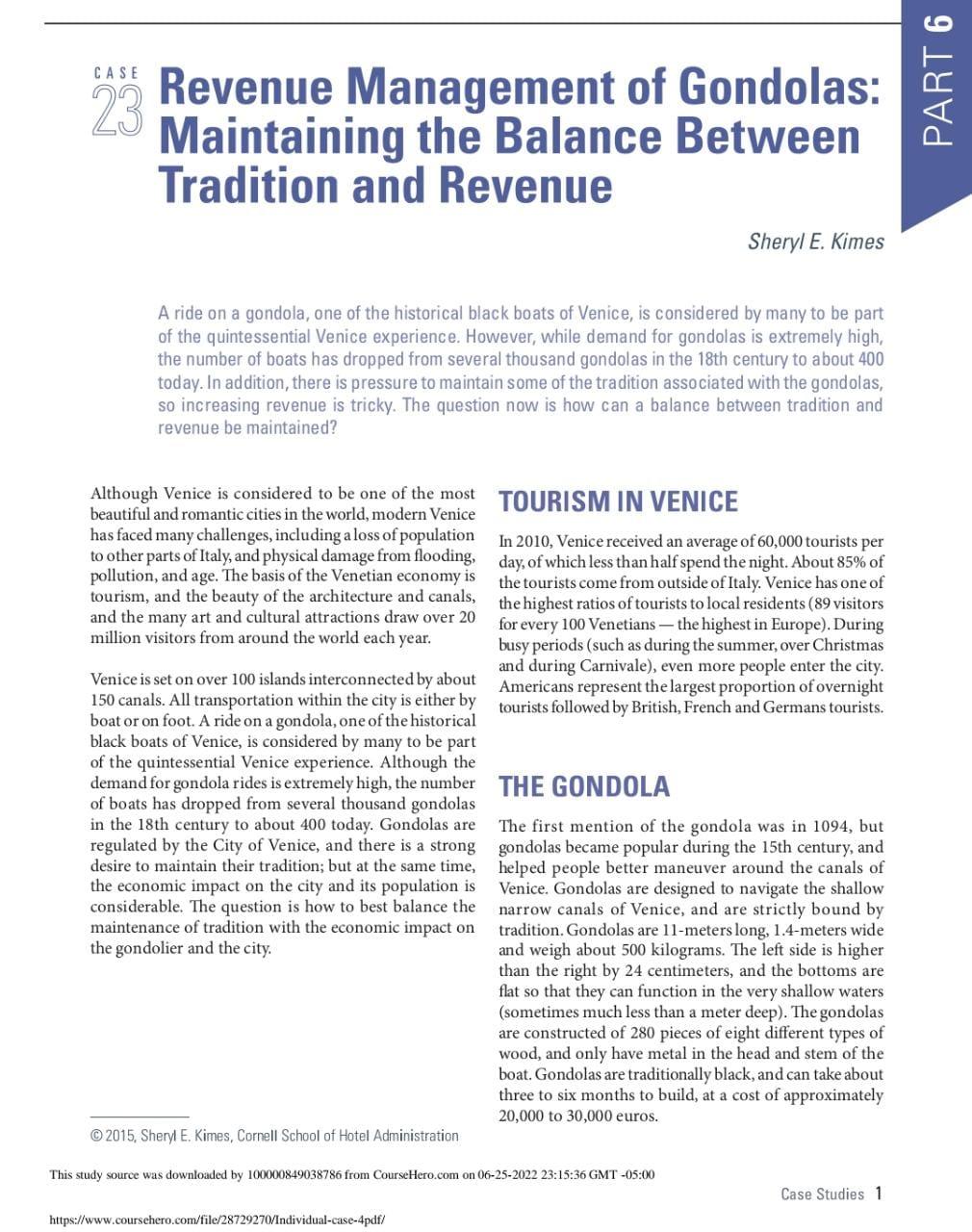 revenue management of gondolas case study