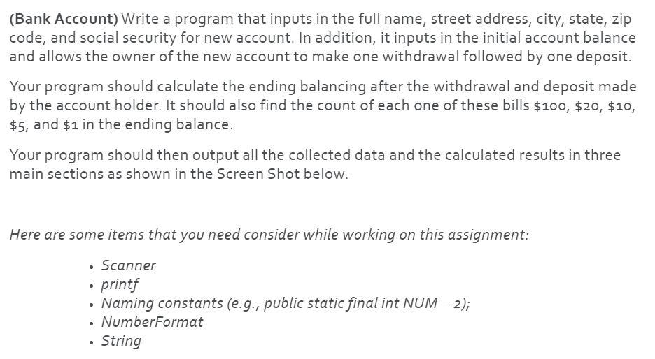 Solved (Bank Account) Write a program that inputs in the | Chegg.com