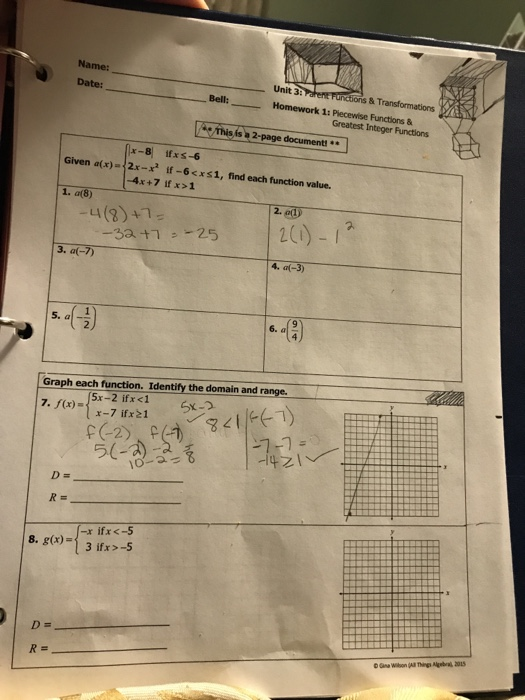 Solved Name Date Unit 3 Homework 1 Piecewise Functions Chegg