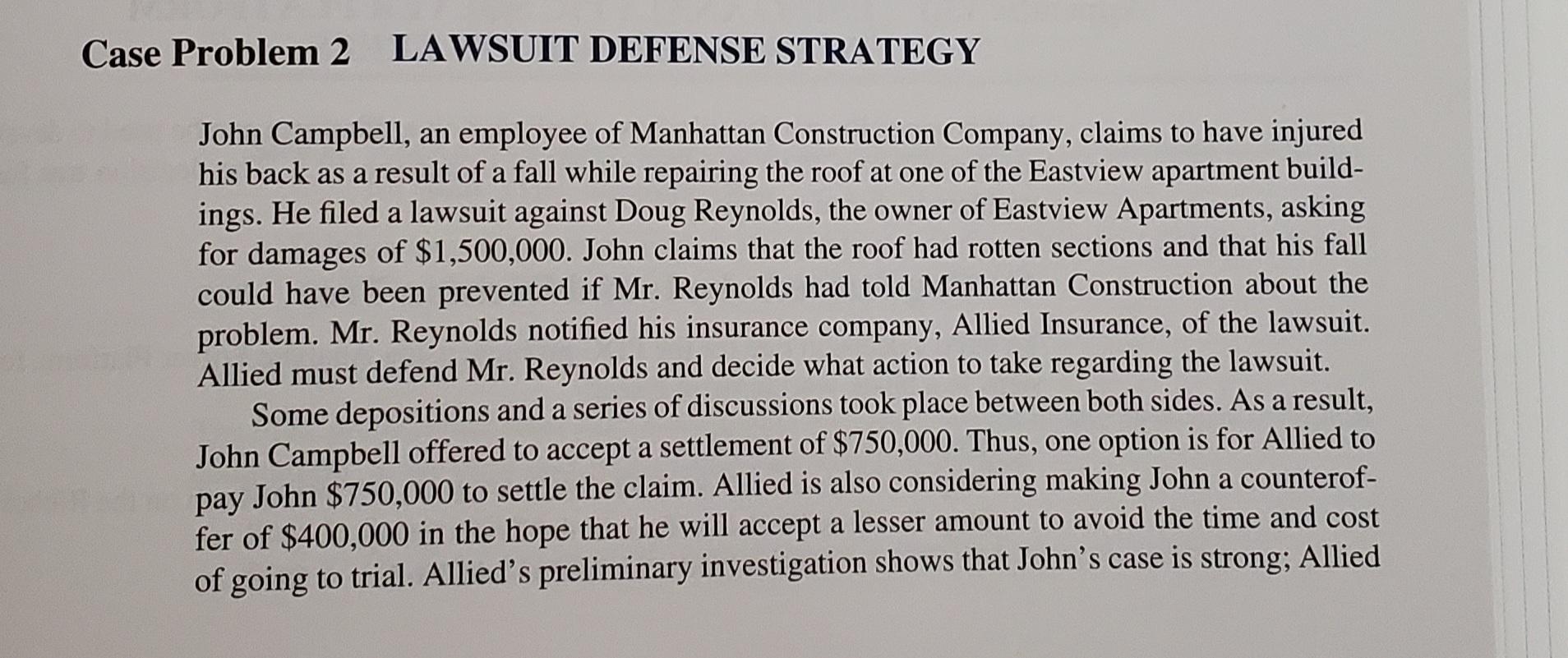 lawsuit defense strategy case study