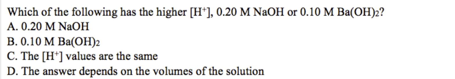 Solved Which of the following has the higher [H+], 0.20 M | Chegg.com