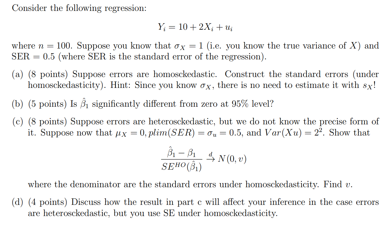 Consider The Following Regression Y 10 2x Chegg Com