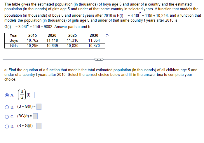 Solved The Table Gives The Estimated Population (in | Chegg.com