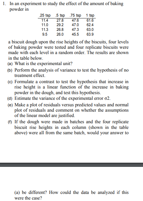 1. In an experiment to study the effect of the amount | Chegg.com