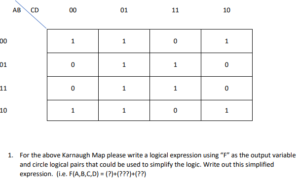 Solved For the above Karnaugh Map please write a logical | Chegg.com