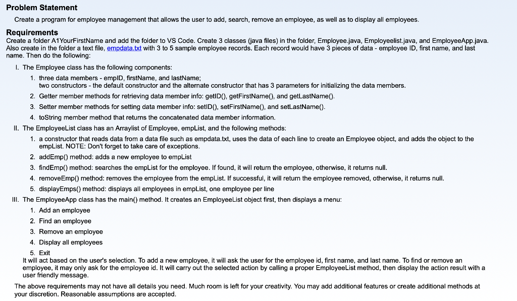 Solved Create a program for employee management that allows | Chegg.com