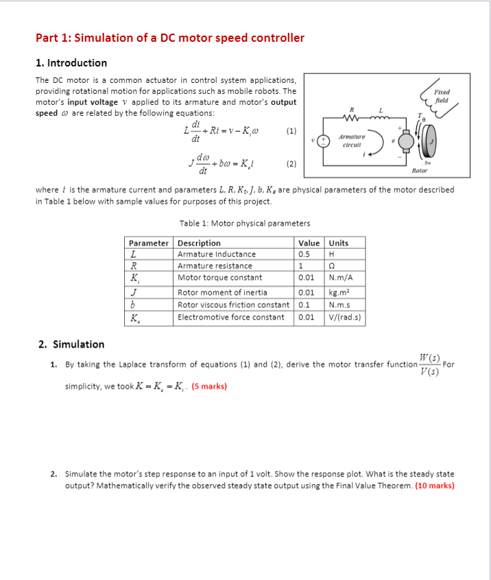 Solved Part 1: Simulation of a DC motor speed controller 1. | Chegg.com