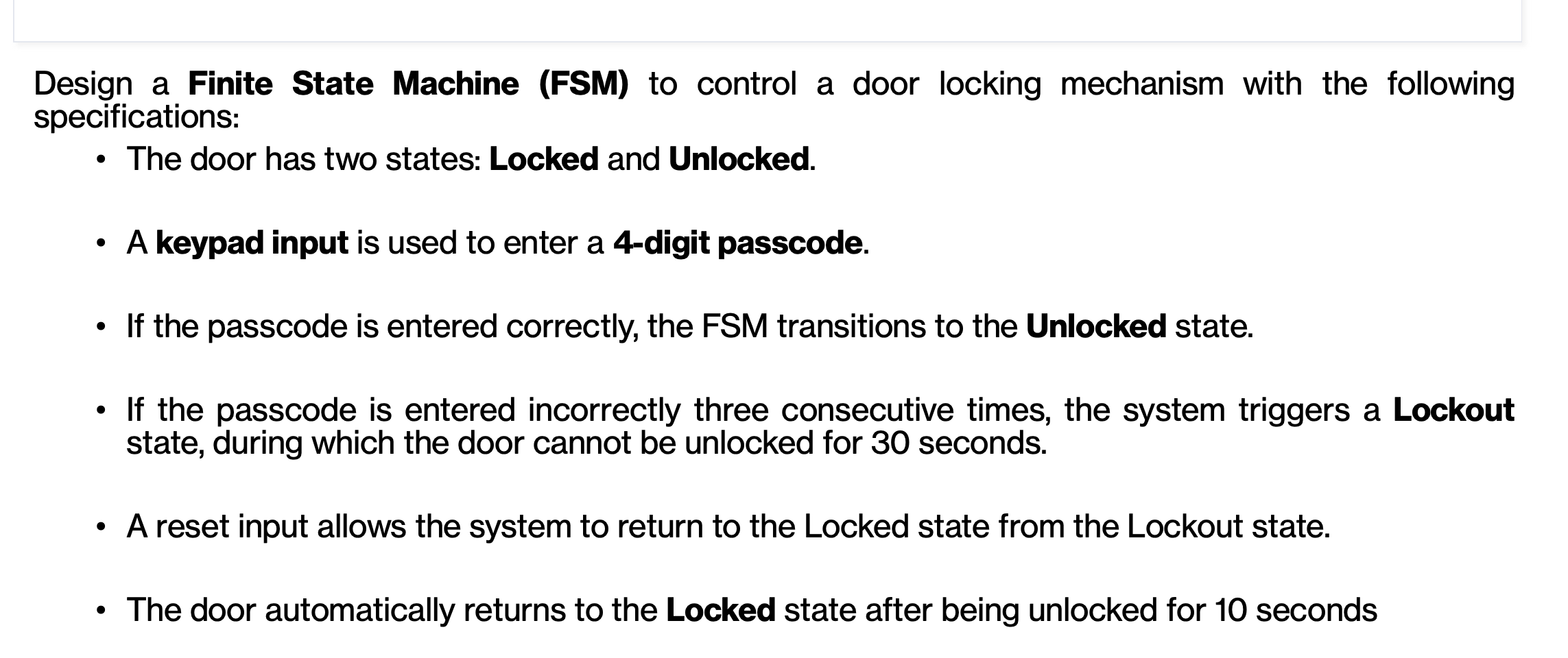 Solved Design a Finite State Machine (FSM) ﻿to control a | Chegg.com