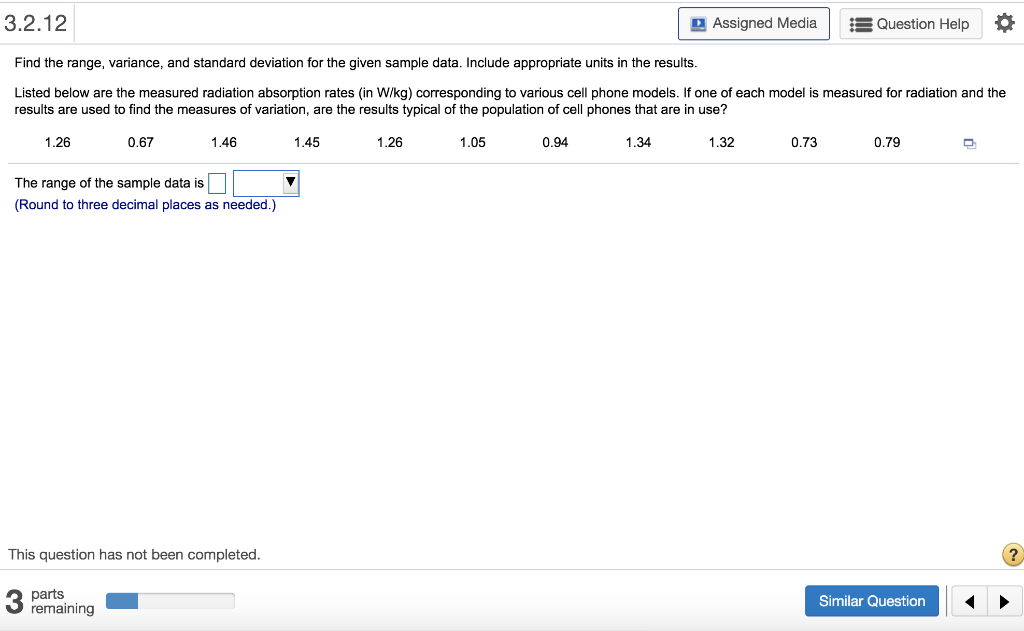 Solved 3.2.12 Assigned Media s Question Help Find the range, | Chegg.com