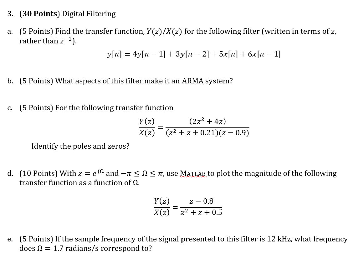 Solved 3 30 Points Digital Filtering A 5 Points Find Chegg Com