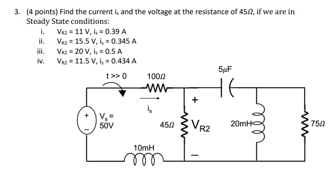 Solved 3. (4 points) Find the current is and the voltage at | Chegg.com