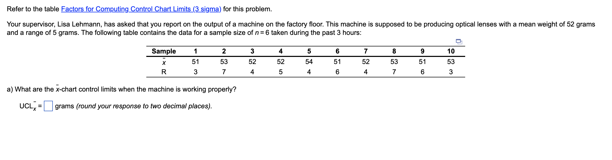 Solved Refer to the table Factors for Computing Control | Chegg.com