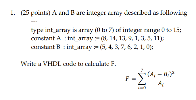 Solved 1. (25 points) A and B are integer array described as | Chegg.com
