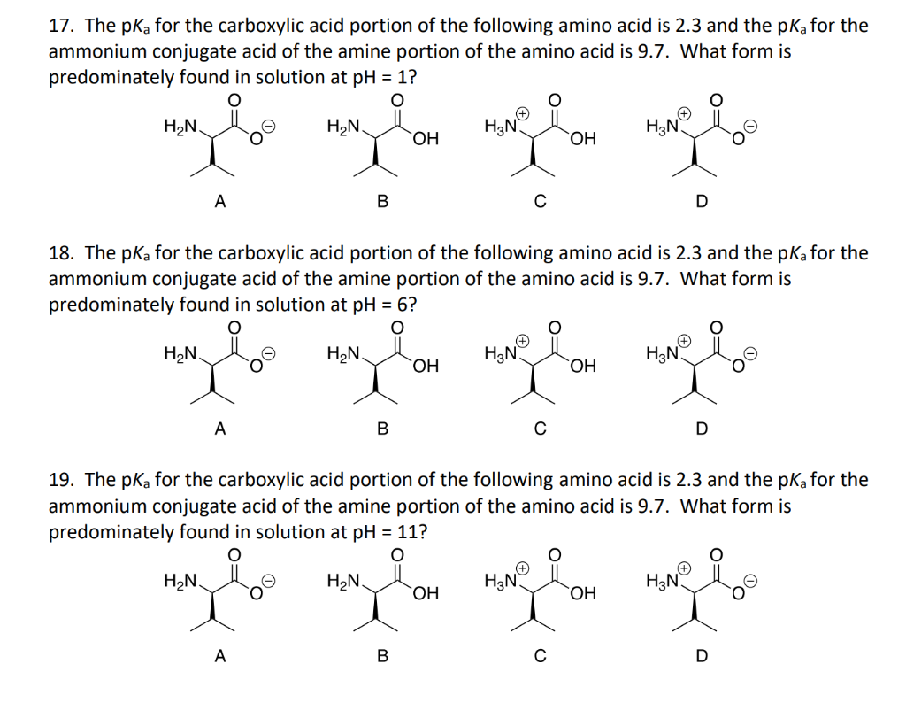 Solved 17. The pka for the carboxylic acid portion of the | Chegg.com