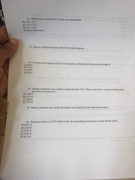 Solved Which Two Temperature Changes Are Equivalent A 1 K Chegg