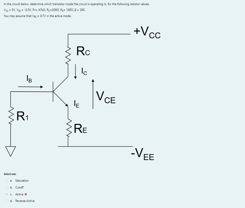 Solved In the circuit below, determine which transistor mode | Chegg.com