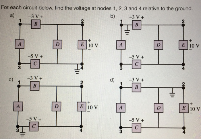 Solved For each circuit below, find the voltage at nodes 1, | Chegg.com