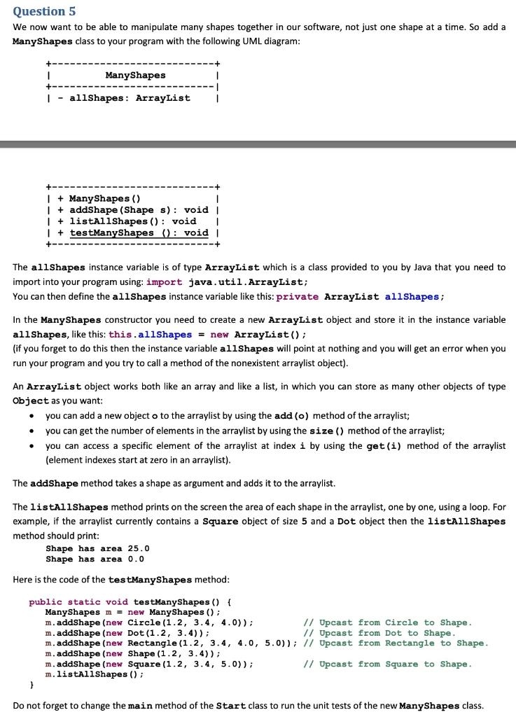 Solved Question 1 Create a Shape class with the following | Chegg.com