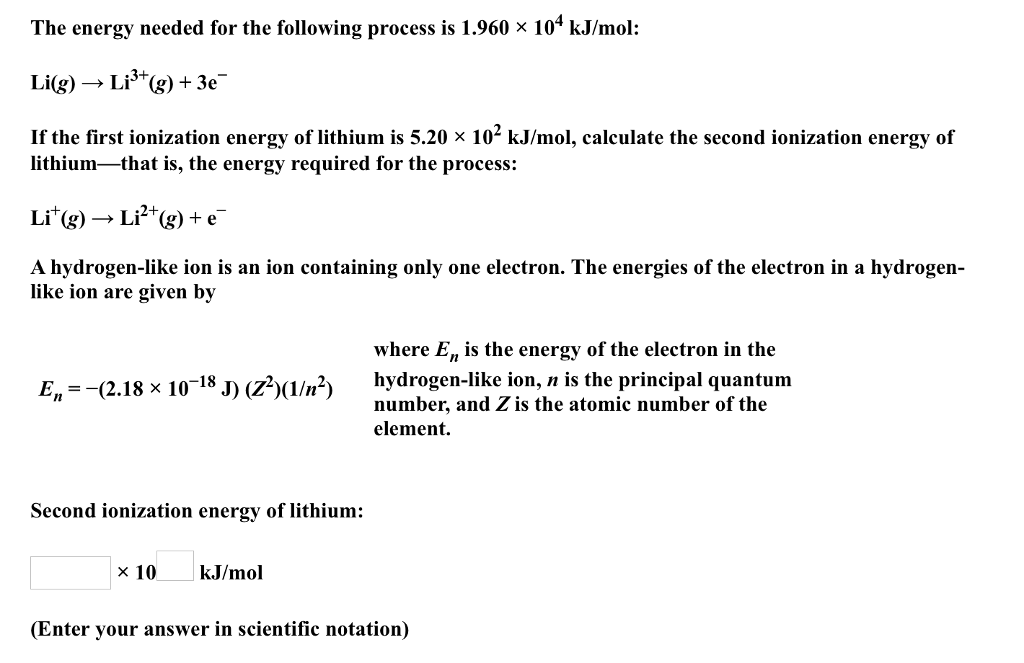 Solved The energy needed for the following process is 1.960 | Chegg.com