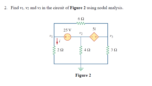 Solved 2. Find vi, v2 and v3 in the circuit of Figure 2 | Chegg.com